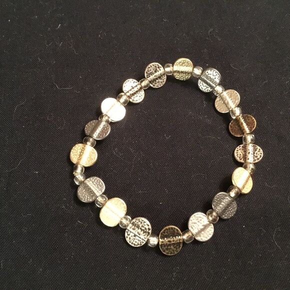 Silvertone and Gunmetal Stretch Bracelet - Picture 4 of 4